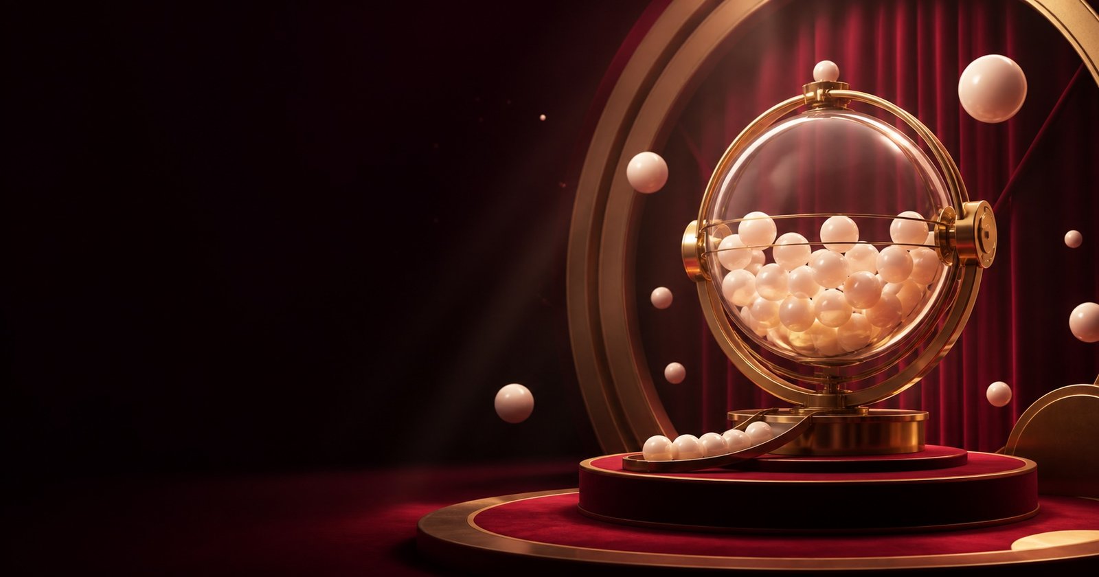 ATAS Lottery category banner with transparent gold draw drums and unnumbered balls