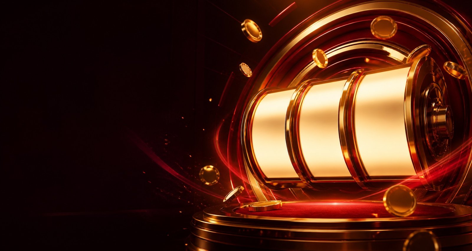 Red and gold ATAS Slots category banner featuring illuminated slot reels and coins