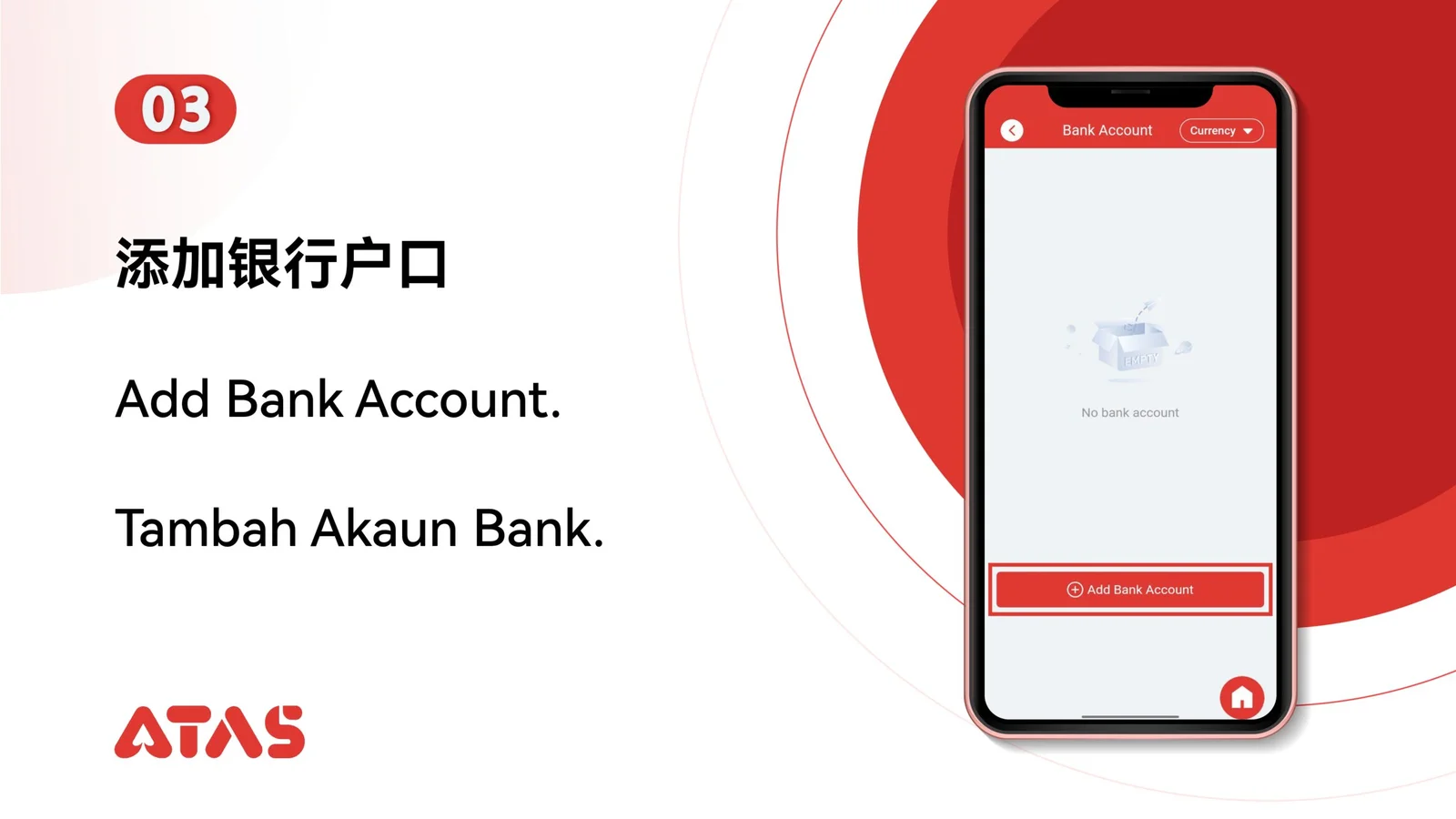 Pilih Tambah Akaun Bank — langkah 4 dalam panduan Tambah Akaun Bank