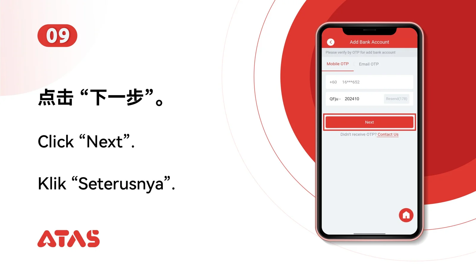 Hantar pengesahan — langkah 10 dalam panduan Tambah Akaun Bank