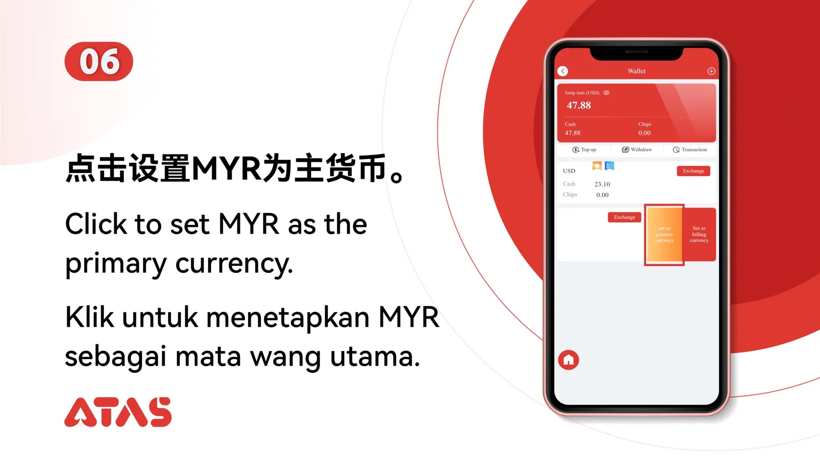 Tetapkan mata wang utama — langkah 7 dalam panduan Laraskan Mata Wang Bil Utama