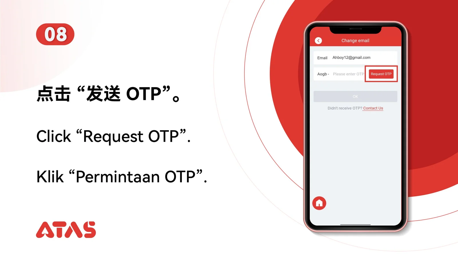 Request an OTP for the new email — step 9 of the Change Email Address guide