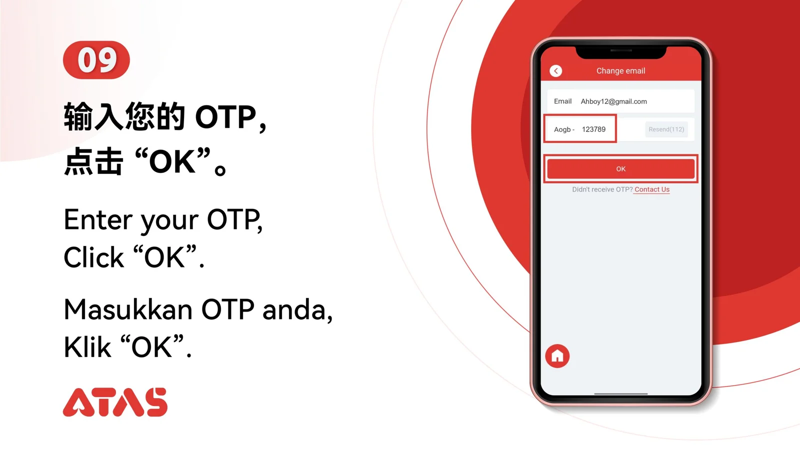 Submit the second OTP — step 10 of the Change Email Address guide