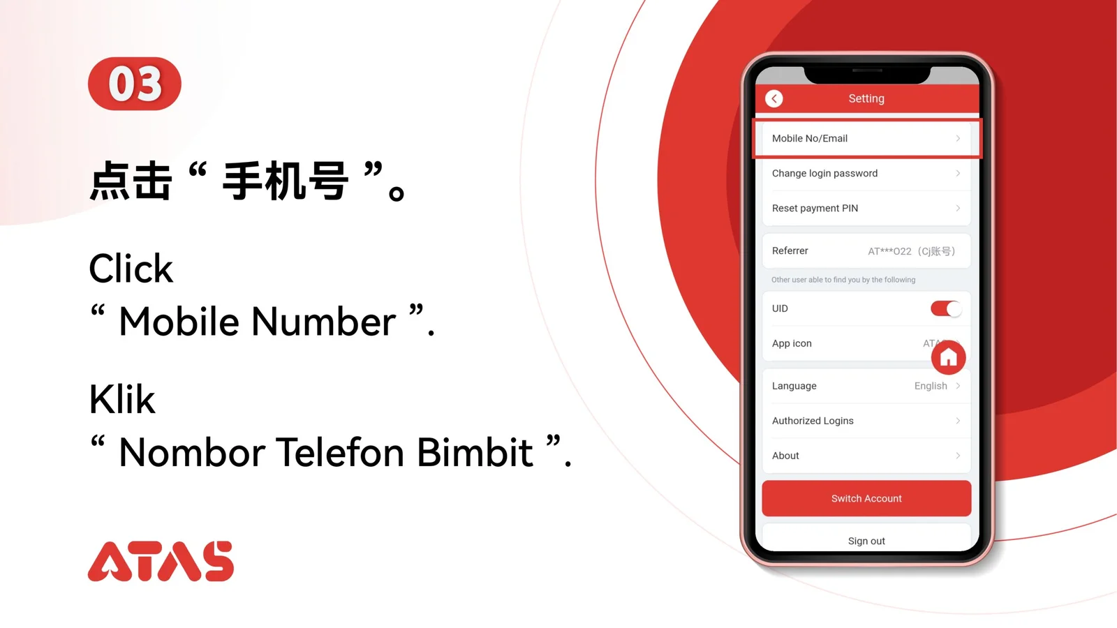 Pilih Nombor Telefon — langkah 4 dalam panduan Tukar Nombor Telefon