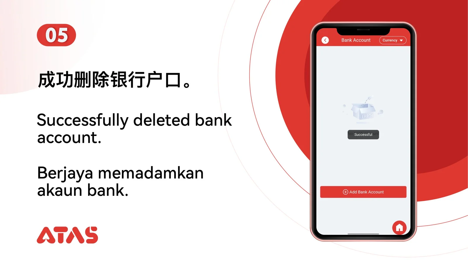 Semak mesej berjaya — langkah 6 dalam panduan Padam Akaun Bank