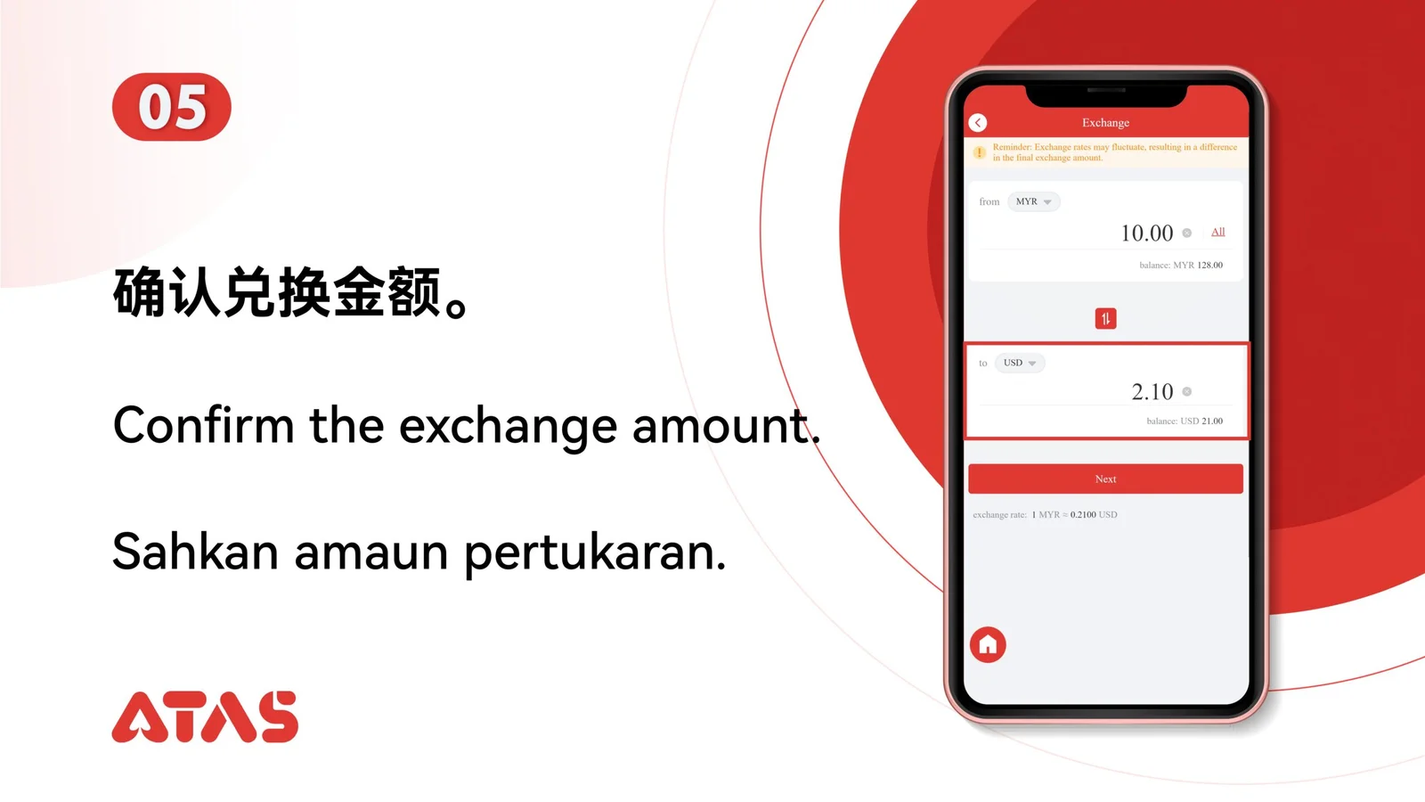 Review the amount — step 6 of the Exchange Currency guide