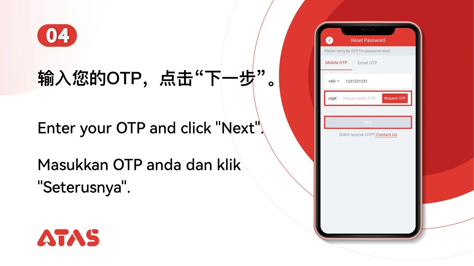 Submit the OTP — step 5 of the Forgot Password guide