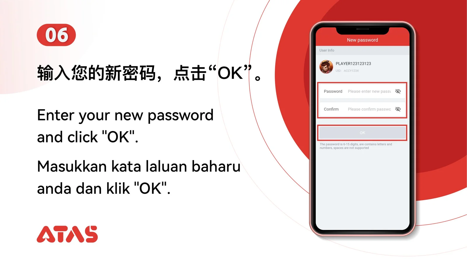 Create a new password — step 7 of the Forgot Password guide