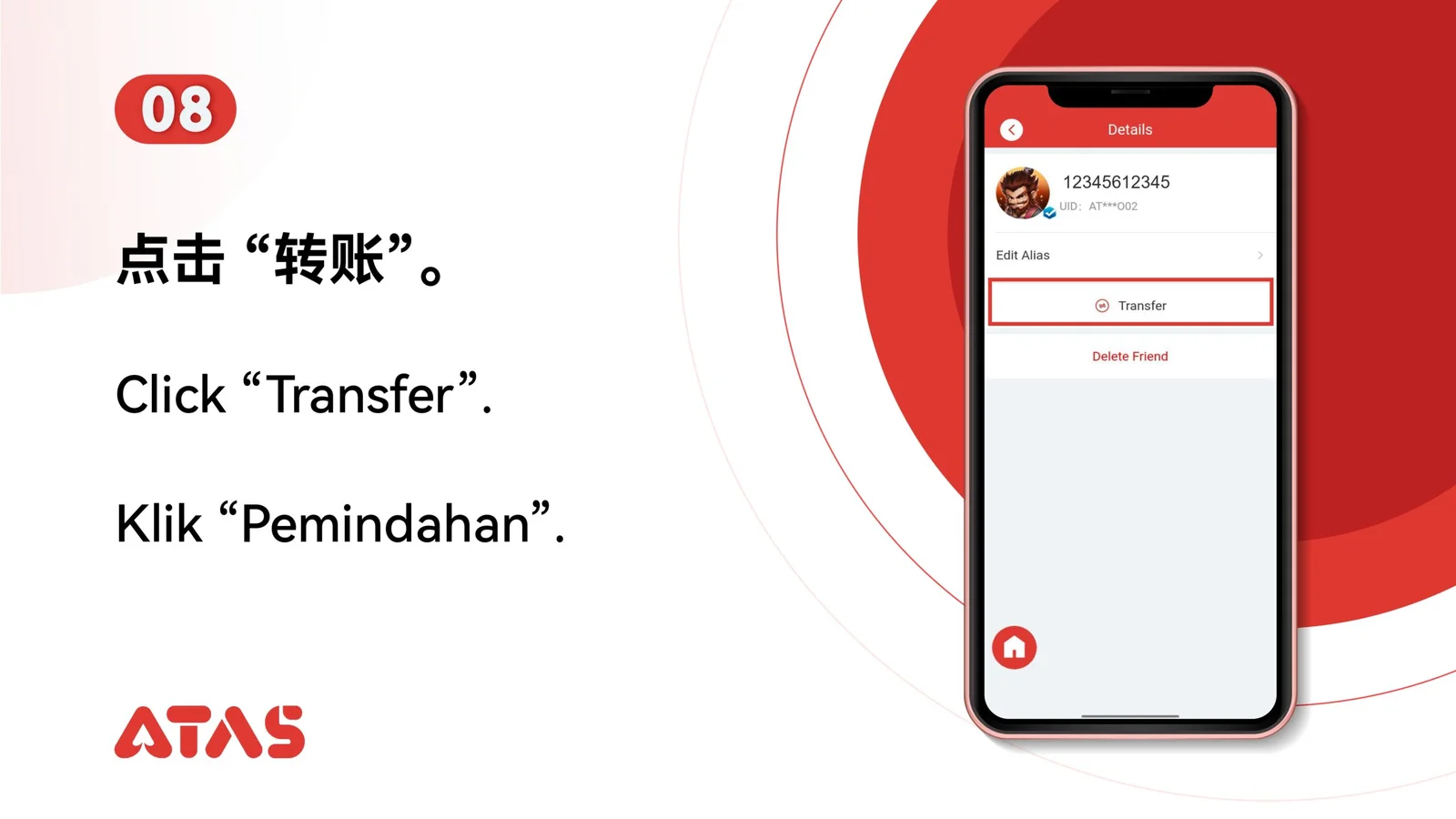 Choose Transfer — step 9 of the Friend Transfer guide