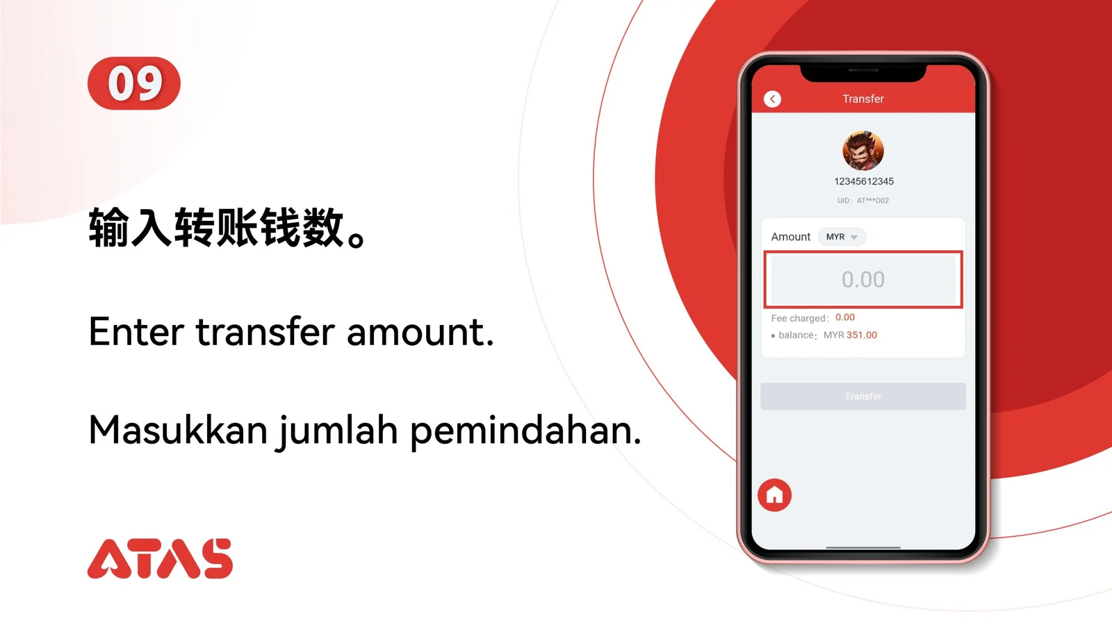 Enter the transfer amount — step 10 of the Friend Transfer guide
