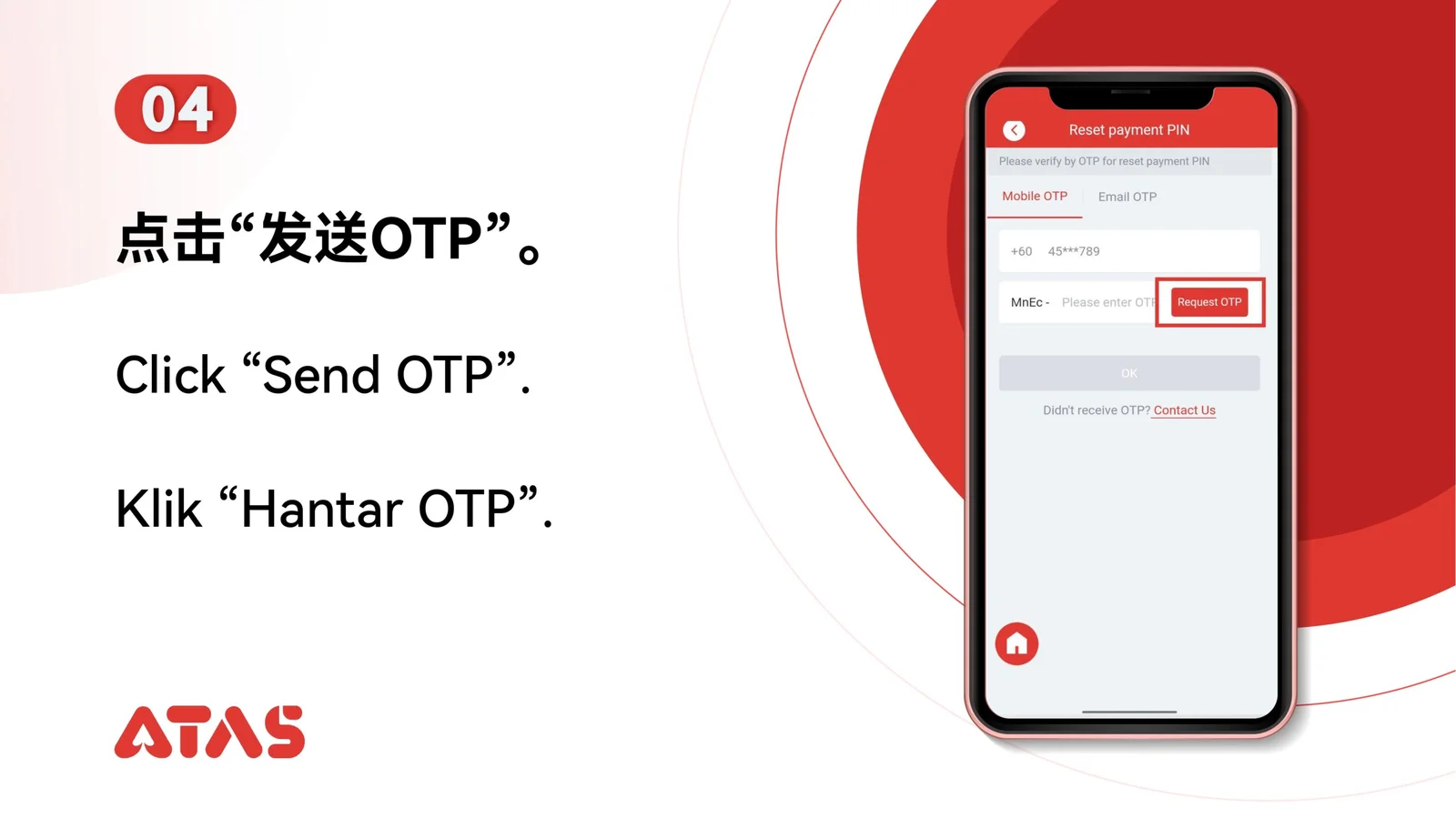 Request an OTP — step 5 of the Set or Reset Payment PIN guide