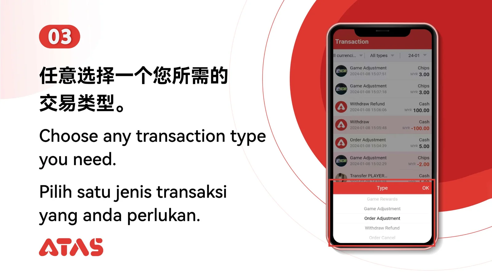 Choose a transaction type — step 4 of the View Transaction Records guide